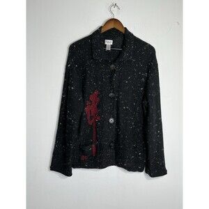 Chicos Asian Characters multi color knit Sweater Top Blouse sz 3 / 16 XL  (13)